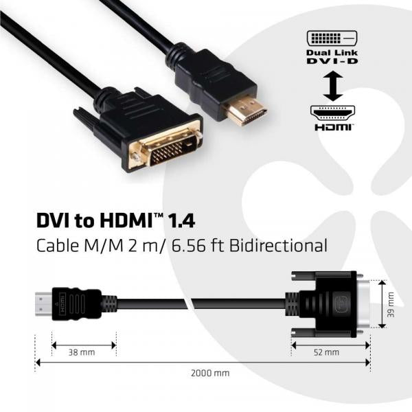 CLUB3D DVI-D TO HDMI 1.4 CABLE M/M 2M 6.56FT [CAC-1210]