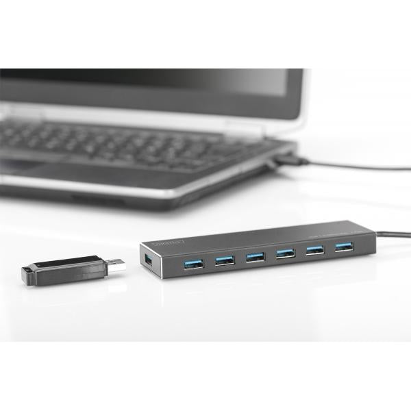 Digitus USB 3.0 Hub - 7-port Incl. 5V/3,5A power supply - Aluminium housing [DA-70241-1]