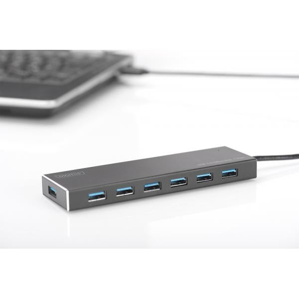 Digitus USB 3.0 Hub - 7-port Incl. 5V/3,5A power supply - Aluminium housing [DA-70241-1]