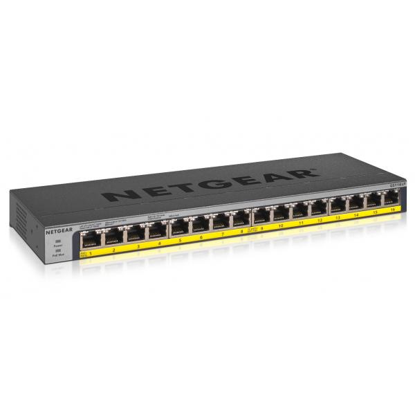NETGEAR GS116LP Unmanaged Gigabit Ethernet (10/100/1000) Power over Ethernet (PoE) Support Black [GS116LP-100EUS] 