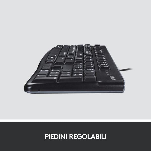 Logitech K120 Tastiera con Cavo per Windows, USB Plug-and-Play, Dimensioni Standard, Resistente agli Schizzi, Barra Spaziatrice Curva, Compatibile con PC, Laptop [920-002492]