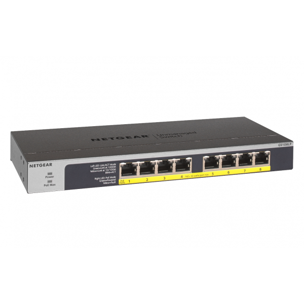 NETGEAR GS108LP Unmanaged Gigabit Ethernet (10/100/1000) Support Power over Ethernet (PoE) 1U Black, Gray [GS108LP-100EUS] 