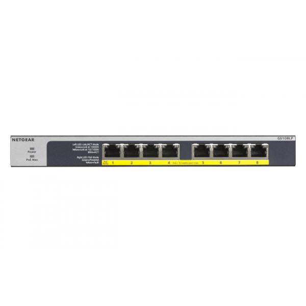 NETGEAR GS108LP Unmanaged Gigabit Ethernet (10/100/1000) Support Power over Ethernet (PoE) 1U Black, Gray [GS108LP-100EUS] 