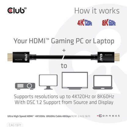 CLUB3D HDMI 2.1 MALE TO HDMI 2.1 MALE ULTRA HIGH SPEED 10K 120HZ 1M/ 3.28FT [CAC-1371]