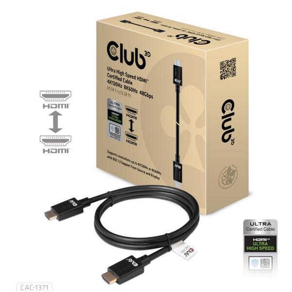 CLUB3D HDMI 2.1 MALE TO HDMI 2.1 MALE ULTRA HIGH SPEED 10K 120HZ 1M/ 3.28FT [CAC-1371]