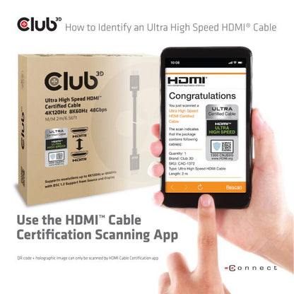 CLUB3D HDMI 2.1 MALE TO HDMI 2.1 MALE ULTRA HIGH SPEED 10K 120HZ 2M/ 6.56FT [CAC-1372]