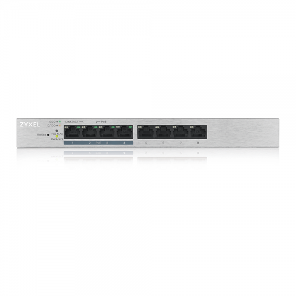 ZYXEL SWITCH UNMANAGED PLUS 8 PORTE GIGABIT (4 PoE), EASY MANAGEMENT PER VLAN, QoS, DESIGN SENZA VENTOLE, DESKTOP [GS1200-8HPV2-EU0101F]