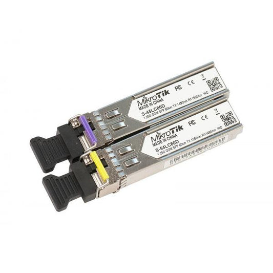 MikroTik, par de módulos SFP, S, 45LC80D (1.25G SM 80km T1490nm/R1550nm, LC único, conector) + S, 54LC80D (1.25G SM 80km T1550nm/R1490nm, LC único, conector) PROMO HASTA ÚLTIMO [S-4554LC80D] 