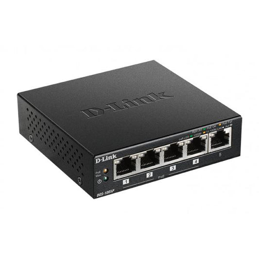 D-Link DGS-1005P switch di rete Non gestito L2 Gigabit Ethernet (10/100/1000) Supporto Power over Ethernet (PoE) Nero [DGS-1005P]