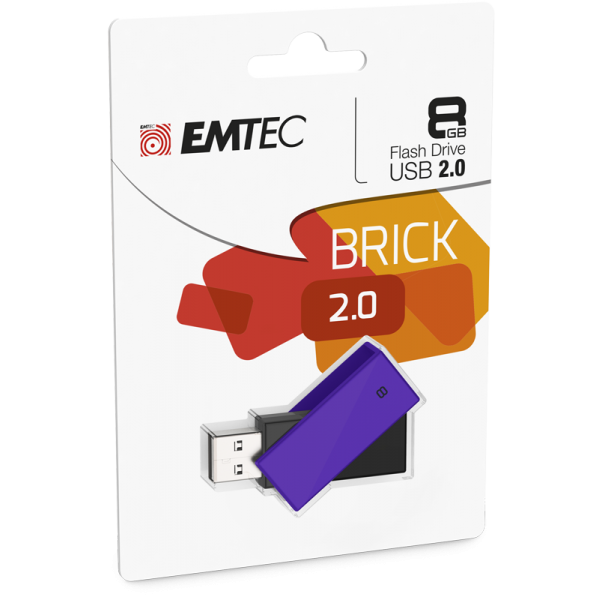 Emtec C350 Brick 2.0 unidad flash USB 8 GB USB tipo A Negro, Púrpura [ECMMD8GC350]