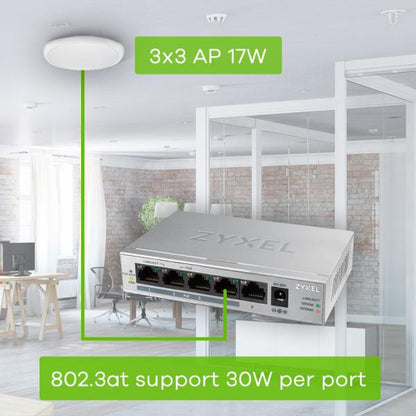 Zyxel GS1005HP Gigabit Ethernet no administrado (10/100/1000) Compatible con alimentación a través de Ethernet (PoE) Plata [GS1005HP-EU0101F] 