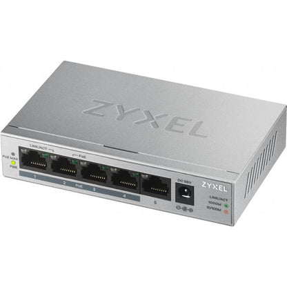 Zyxel GS1005HP Gigabit Ethernet no administrado (10/100/1000) Compatible con alimentación a través de Ethernet (PoE) Plata [GS1005HP-EU0101F] 