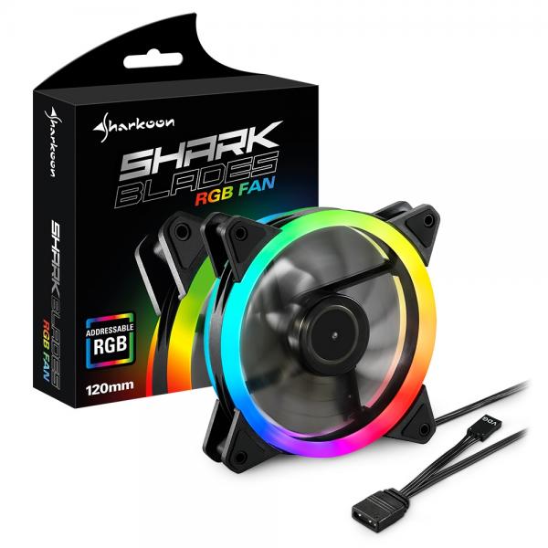 SHARKOON VENTOLA CASE SHARK BLADES RGB, 1200 RPM, CONNETTORE A 3 PIN, 12V, LUNGHEZZA CAVO 45CM [SHARK BLADES RGB FAN]