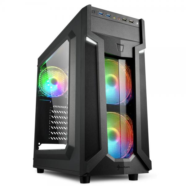 SHARKOON CASE VG6-W RGB, ATX, 2XUSB2, 2XUSB3, 6 RANURAS, 2X120 LED DELANTERO 1X120 TRASERO, VENTANA ACRÍLICA, COLOR RGB [VG6-W RGB]