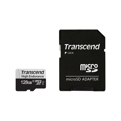 TRANSCEND MEMORY CARD 128GB microSD w/ adapter U1, High Endurance [TS128GUSD350V]