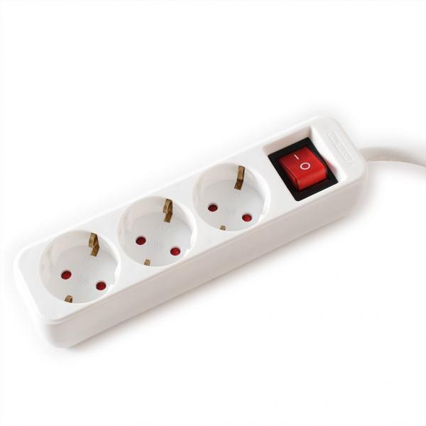 VALUE POWER STRIP, 3X, WITH SWITCH, WHITE, 1.5M, SHUKO [19.99.1076]