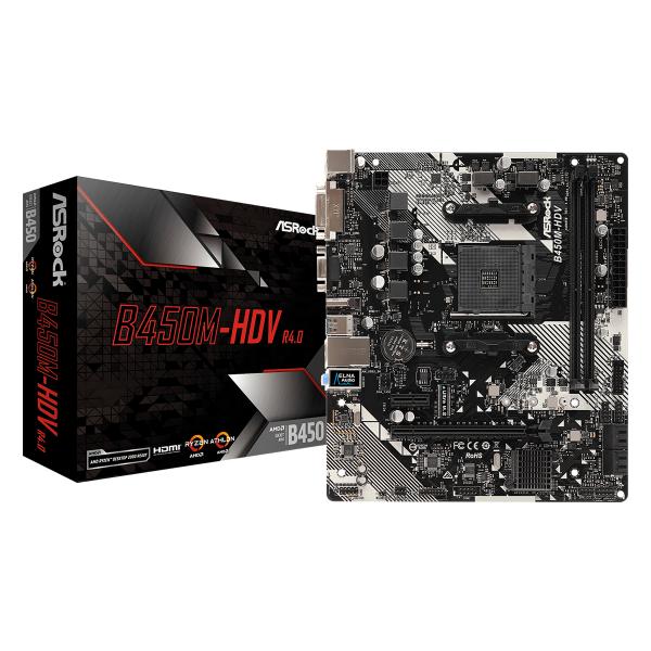 ASROCK MB AMD B450, B450M-HDV R4.0 2DDR4 PCI-E X16 M2 DVI/HDMI MATX [B450M-HDV R4.0]