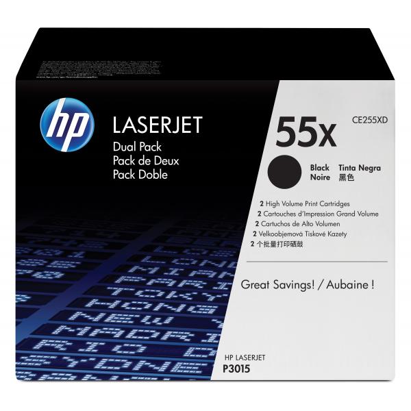 TONER HP NEGRO 55X PARA LJ P3015 12.500 PÁGINAS (CONF 2 UD.) [CE255XD]