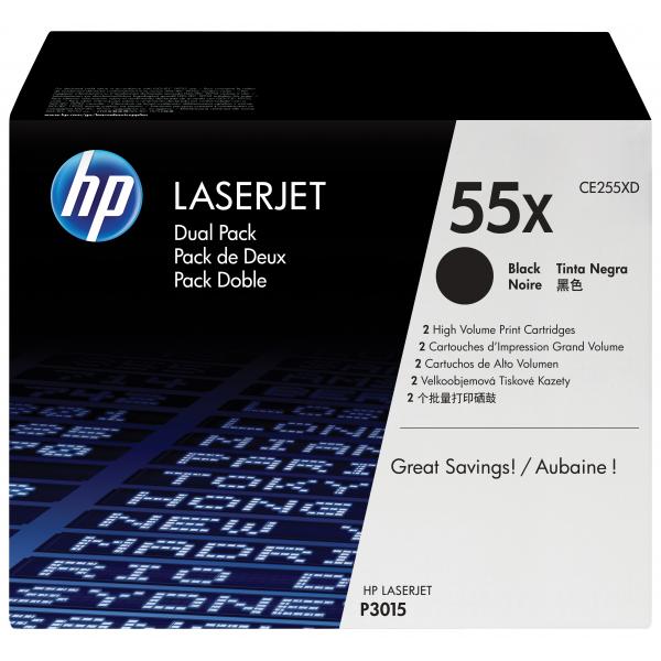 TONER HP NEGRO 55X PARA LJ P3015 12.500 PÁGINAS (CONF 2 UD.) [CE255XD]