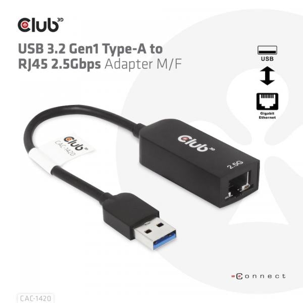 CLUB3D ADATTATORE USB 3.2 Gen1 Type A to RJ45 2.5Gbps [CAC-1420]