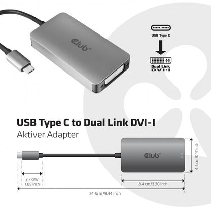 CLUB3D USB TYPE C TO DVI DUAL LINK SUPPORTS 4K30HZ RESOLUTIONS [CAC-1510]