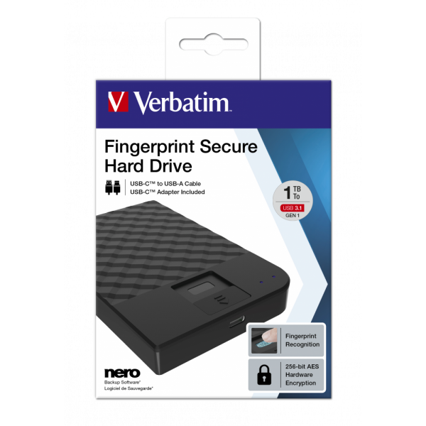 Verbatim Disco Rigido Portatile Fingerprint Secure da 1 TB [53650]