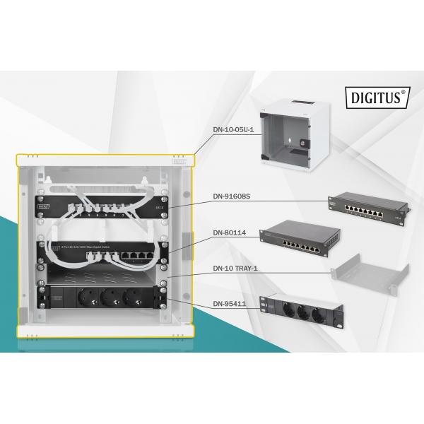 Digitus 10 inch network bundle - including 6U cabinet - grey shelf - PDU - 8-port switch - CAT 6 patch panel [DN-10-SET-1]