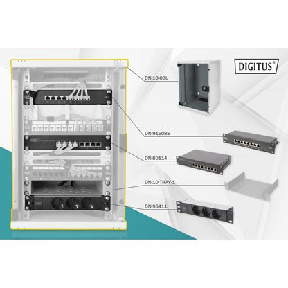 Digitus 10 inch network bundle - including 9U cabinet - grey shelf - PDU - 8-port switch - CAT 6 patch panel [DN-10-SET-2]