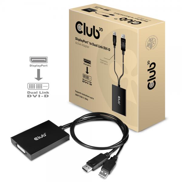 CLUB3D DISPLAYPORT TO DUAL LINK DVI-I DUAL LINK ACTIVE ADAPTER MAX RES 4K30HZ [CAC-1010]