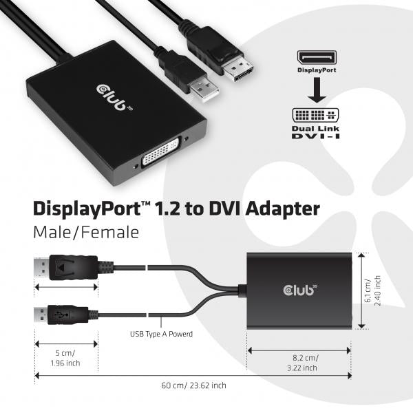 CLUB3D DISPLAYPORT TO DUAL LINK DVI-I DUAL LINK ACTIVE ADAPTER MAX RES 4K30HZ [CAC-1010]