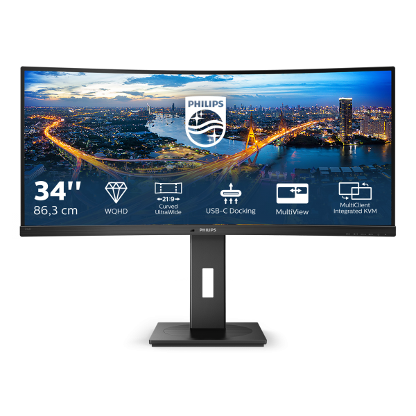 Philips B-Line - 34 inch - Curved - UltraWide Quad HD VA LED Monitor - 3440x1440 - USB-C Dock - HAS / RJ45 [346B1C/00]