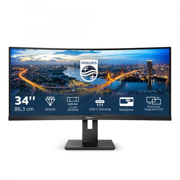 Philips B-Line - 34 inch - Curved - UltraWide Quad HD VA LED Monitor - 3440x1440 - USB-C Dock - HAS / RJ45 [346B1C/00]