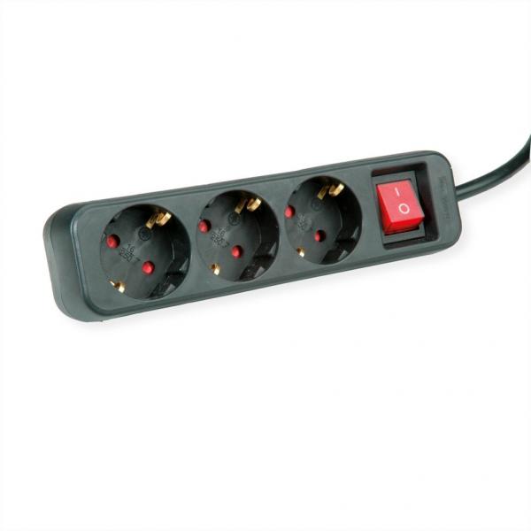 ROLINE POWER STRIP, 3X, WITH SWITCH, BLACK, 1.5M, SHUKO [19.07.1068]