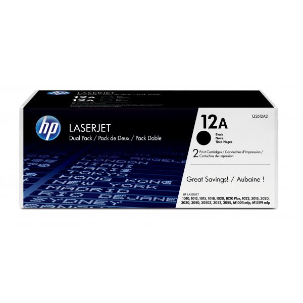 HP TONER NERO 12A Q2612A PER LJ 1010/1012/1015/1018/1020/1022 3015/3020 (CONF.2 PZ) [Q2612AD]