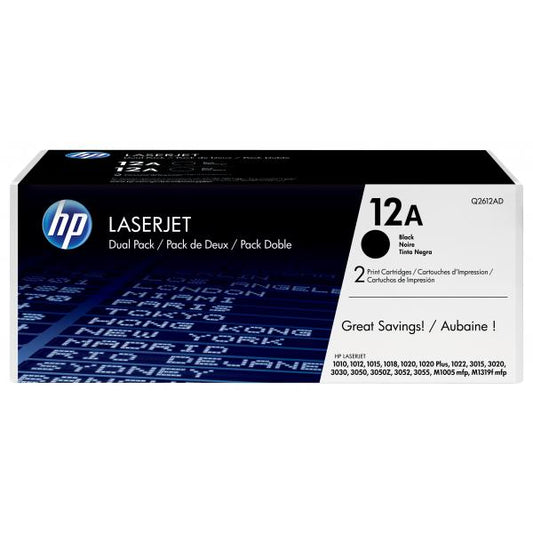 HP TONER NERO 12A Q2612A PER LJ 1010/1012/1015/1018/1020/1022 3015/3020 (CONF.2 PZ) [Q2612AD]