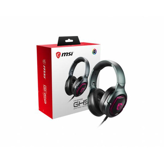 MSI IMMERSED GAMING HEADSET GH50, IN-LINE VOLUME AND MIC CONTROL, REMOVABLE MICROPHONE, 3.5MM JACK, BLACK COLOR [S37-0400020-SV1] 