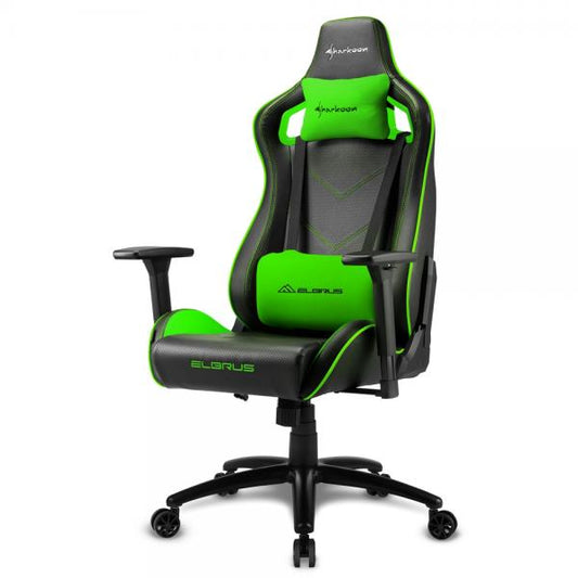 SHARKOON ELBRUS 2 SEDIA GAMING PELLE SINTETICA, BRACCIOLI 3D REGOLABILI, SCHIENALE IMBOTTITO E REGOLABILE, TELAIO IN ACCIAIO, PESO MAX PERSONA 150KG, COLORE NERO/VERDE [ELBRUS 2 BLACK/GREEN]