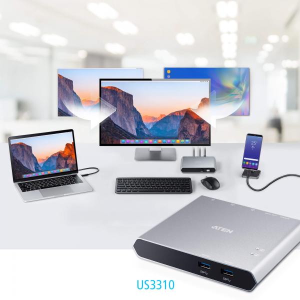 Aten Switch dock USB-C Gen 1 a 2 porte con pass-through dell'alimentazione US3310-AT [US3310-AT]