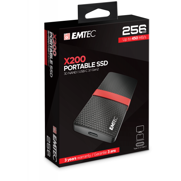 Emtec X200 256 GB Negro, Rojo [ECSSD256GX200]