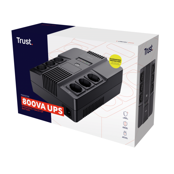 Trust Maxxon Uninterruptible Power Supply (UPS) 0.8 kVA 6 AC Socket(s) [23326]