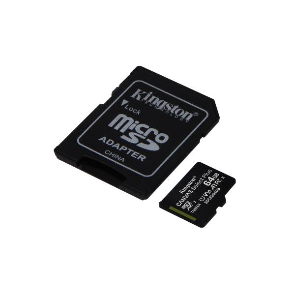 KINGSTON MICRO SDHC 64GB CANVAS SELECT 80R CL10 UHS-I CON ADAPTADOR SD [SDCS2/64GB]