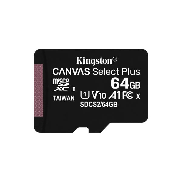 Kingston Technology Scheda micSDXC Canvas Select Plus 100R A1 C10 da 64GB + adattatore [SDCS2/64GB]