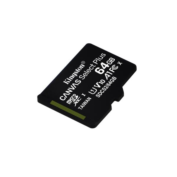 KINGSTON MICRO SDHC 64GB CANVAS SELECT 80R CL10 UHS-I CON ADAPTADOR SD [SDCS2/64GB]