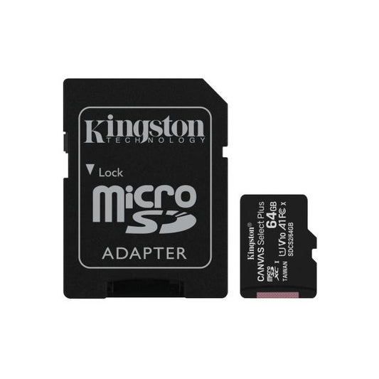 Kingston Technology Scheda micSDXC Canvas Select Plus 100R A1 C10 da 64GB + adattatore [SDCS2/64GB]