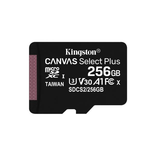 Kingston Technology Scheda micSDXC Canvas Select Plus 100R A1 C10 da 256GB + adattatore [SDCS2/256GB]