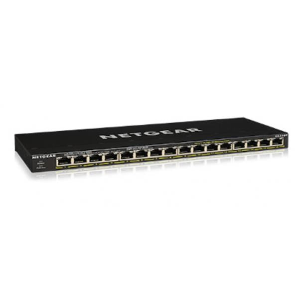 NETGEAR GS316P Gigabit Ethernet no administrado (10/100/1000) Soporte de alimentación a través de Ethernet (PoE) Negro [GS316P-100EUS] 