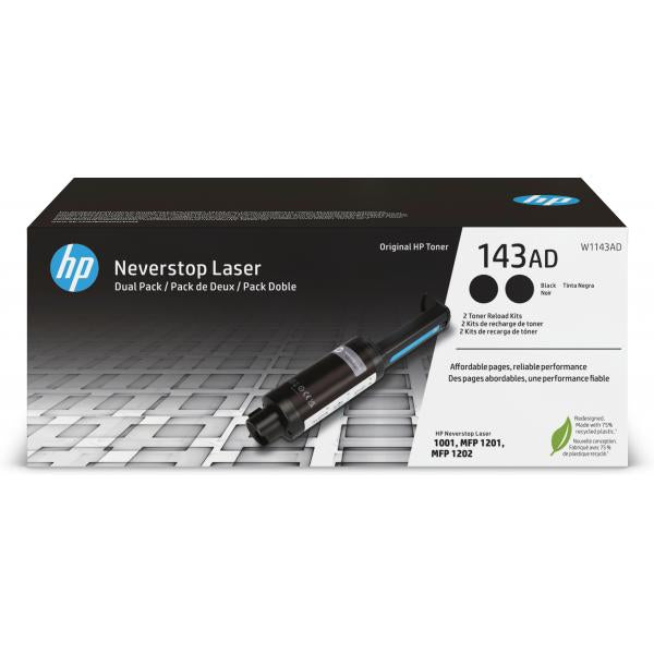 RECAMBIO DE TONER HP NEGRO 143A PARA NEVERSTOP 1001NW / 1201N/ 1202 NW, PAQUETE DOBLE [W1143AD]