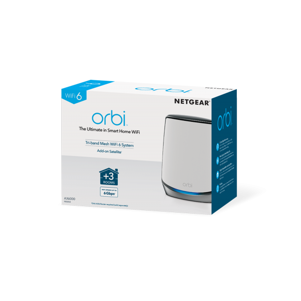 NETGEAR Orbi RBS850 AX6000 WiFi 6 Mesh Satélite Triple Banda (2,4 GHz/5 GHz/5 GHz) Wi-Fi 6 (802.11ax) Gris, Blanco 4 Internos [RBS850-100EUS] 