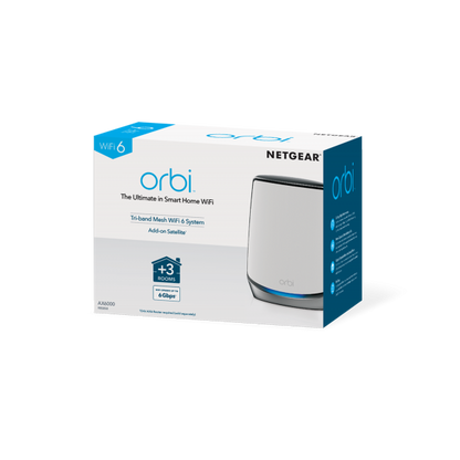 NETGEAR Orbi RBS850 AX6000 WiFi 6 Mesh Satélite Triple Banda (2,4 GHz/5 GHz/5 GHz) Wi-Fi 6 (802.11ax) Gris, Blanco 4 Internos [RBS850-100EUS] 