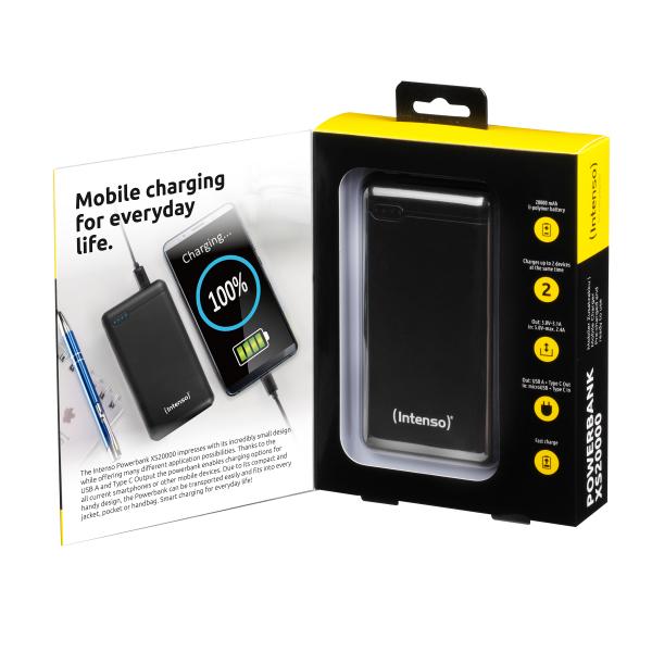 INTENSO POWER BANK 20000MAH USB A+TYPE C 5V-3.1A MICRO USB+TYPE C 5V-2.4A BLACK [7313550]